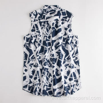 Eco-friendly Women Shirt Sleeveless Linen Printed Blouse